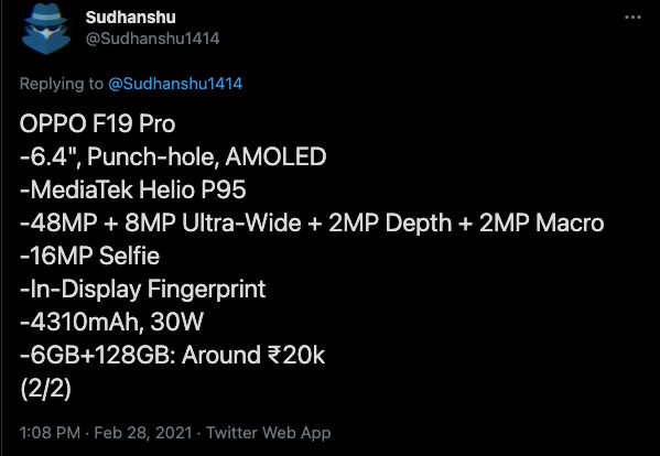 Oppo F19 Pro, F19 Pro+ 5G India Launch Teased, Key Specs Also Tipped
