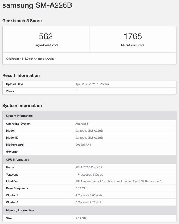 Samsung Galaxy A22 5G Appears on Geekbench With Dimensity 700 SoC, 6GB RAM, and More