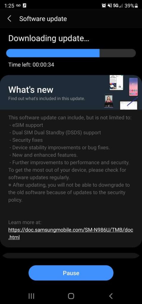 T-Mobile's Galaxy Note 20 Ultra Starts Receiving an Update With eSIM Support