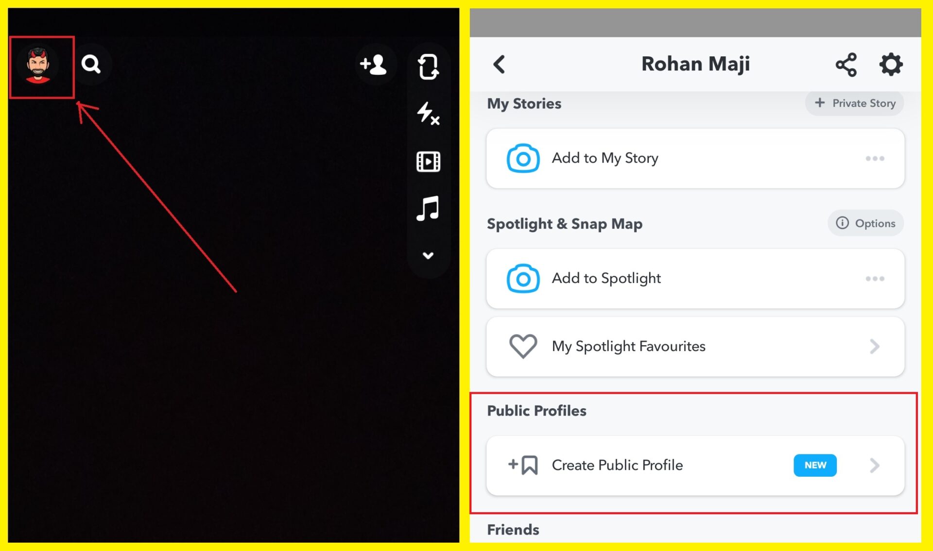Create a public profile on Snapchat - Profile page
