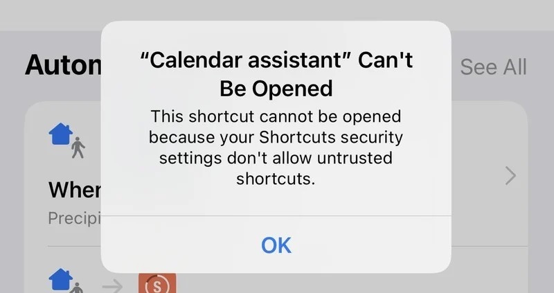 Untrusted Shortcuts iPhone