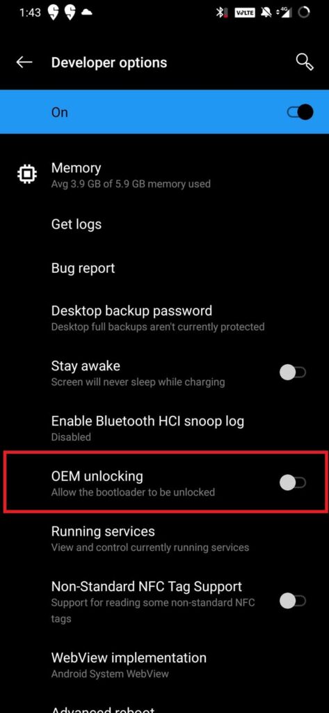 enable OEM unlock