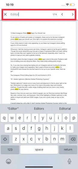 How to Control F in iPhone Google Docs App