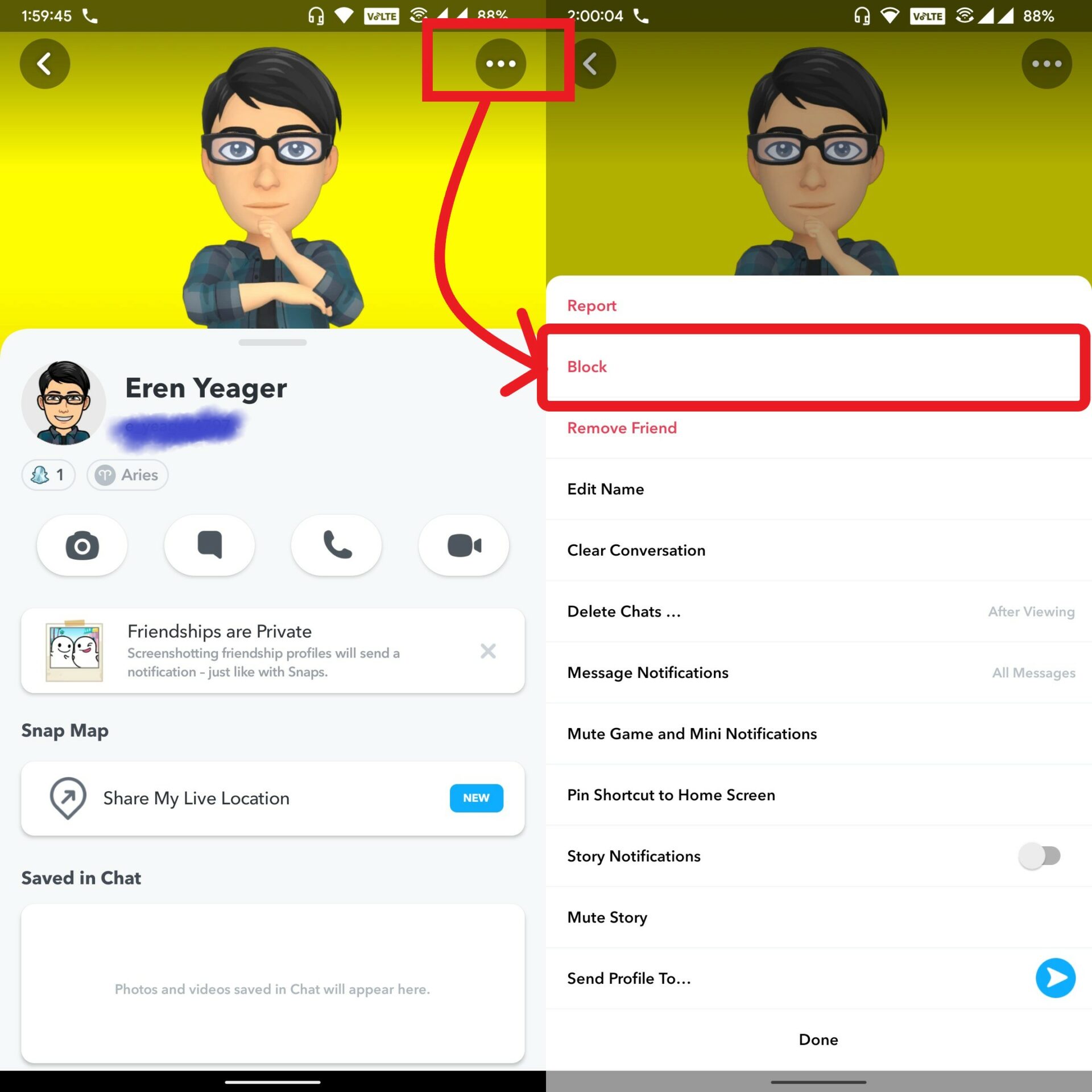 Remove Friend from friendlist to fix Snapchat