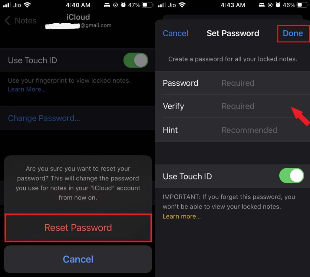 Reset Notes Password on iPhones and iPads
