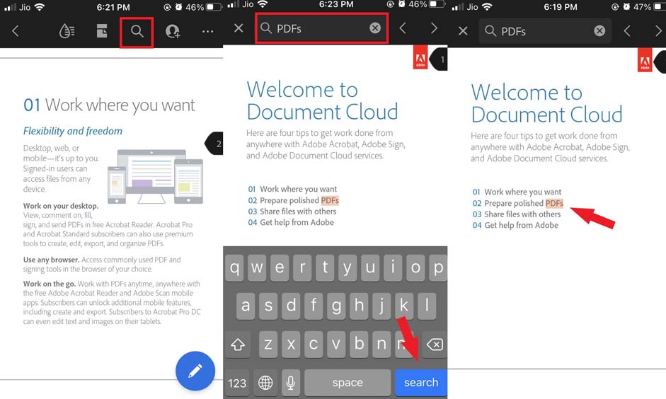 control f on iPhone PDF