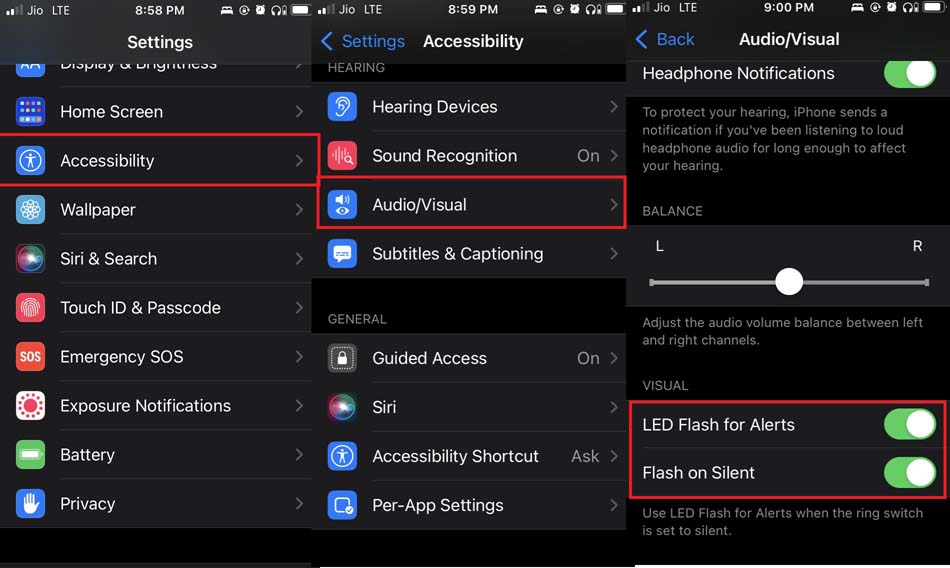 enable LED flash notification iPhone