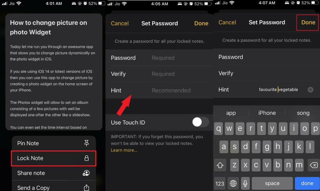 Set Password in the Notes app and Lock Notes