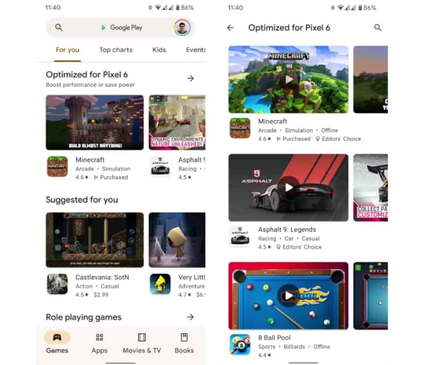 Google Play Store Lists Games 'Optimized for Pixel 6' With Android 12's Game Dashboard
