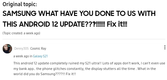 Samsung Galaxy S21 Users Report App Crashing Issues After Upgrading to Android 12 With One UI 4.0