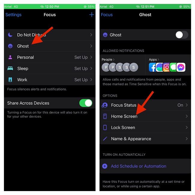 Make Sure Apps are Not Hidden By Focus Mode 