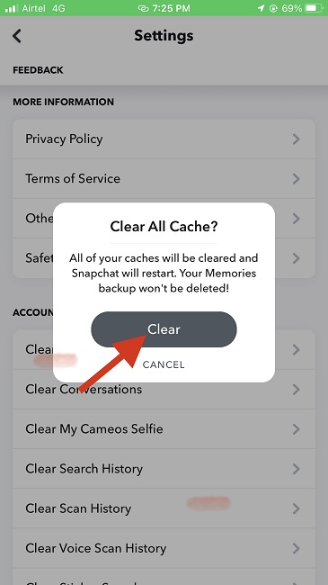 Clear Snapchat Cache 