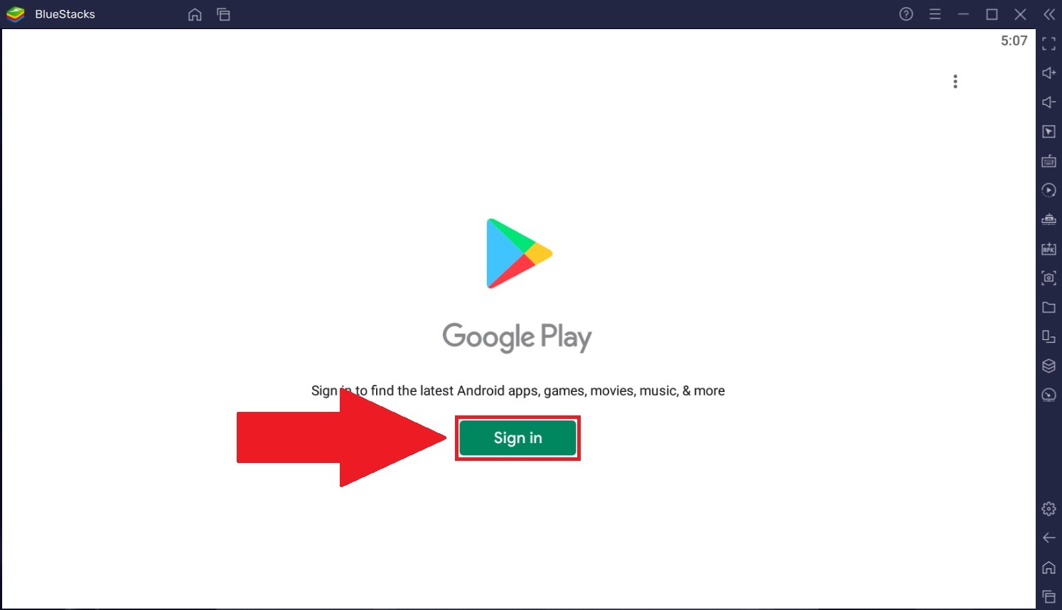 Sign in to Play Store on Bluestacks