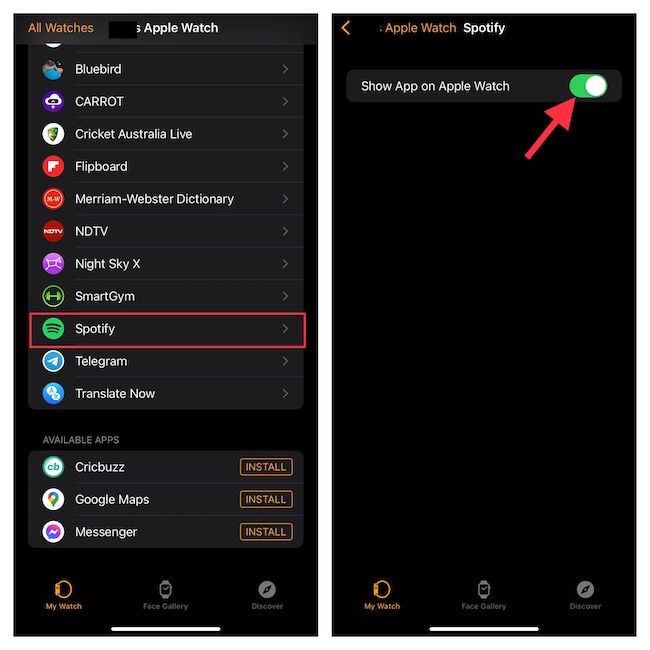 Unhide apps on Apple Watch