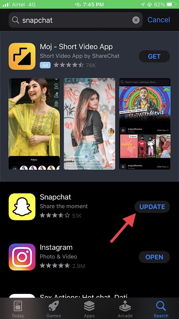 Update the Snapchat Version on your iPhone