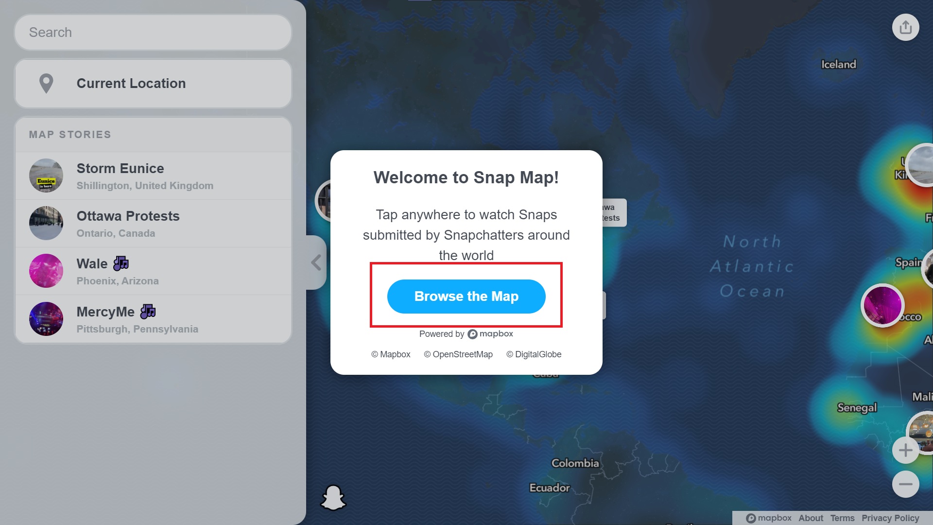 View Snapchat Story Online using Snap Map