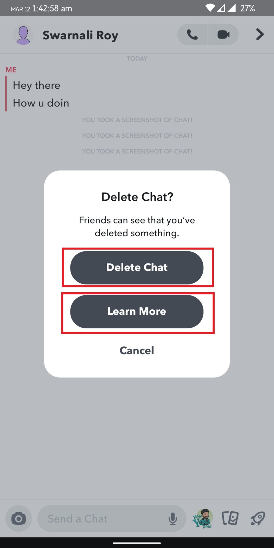 Delete Snapchat Chat