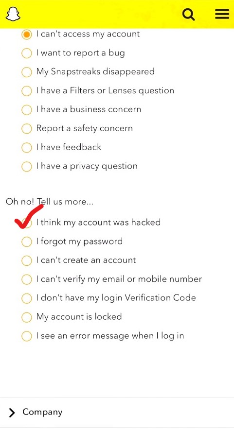 Select the I think my account was hacked option
