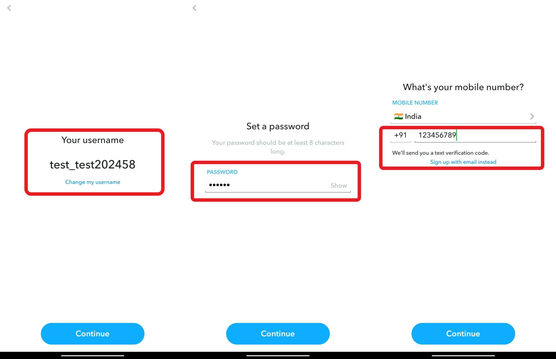 Set Username Password and provide mobile number