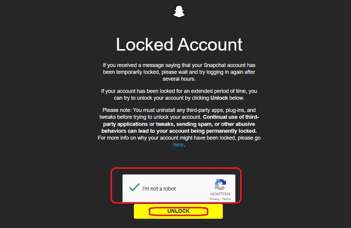 Unlock your Snapchat account using the Unlock Snapchat Website