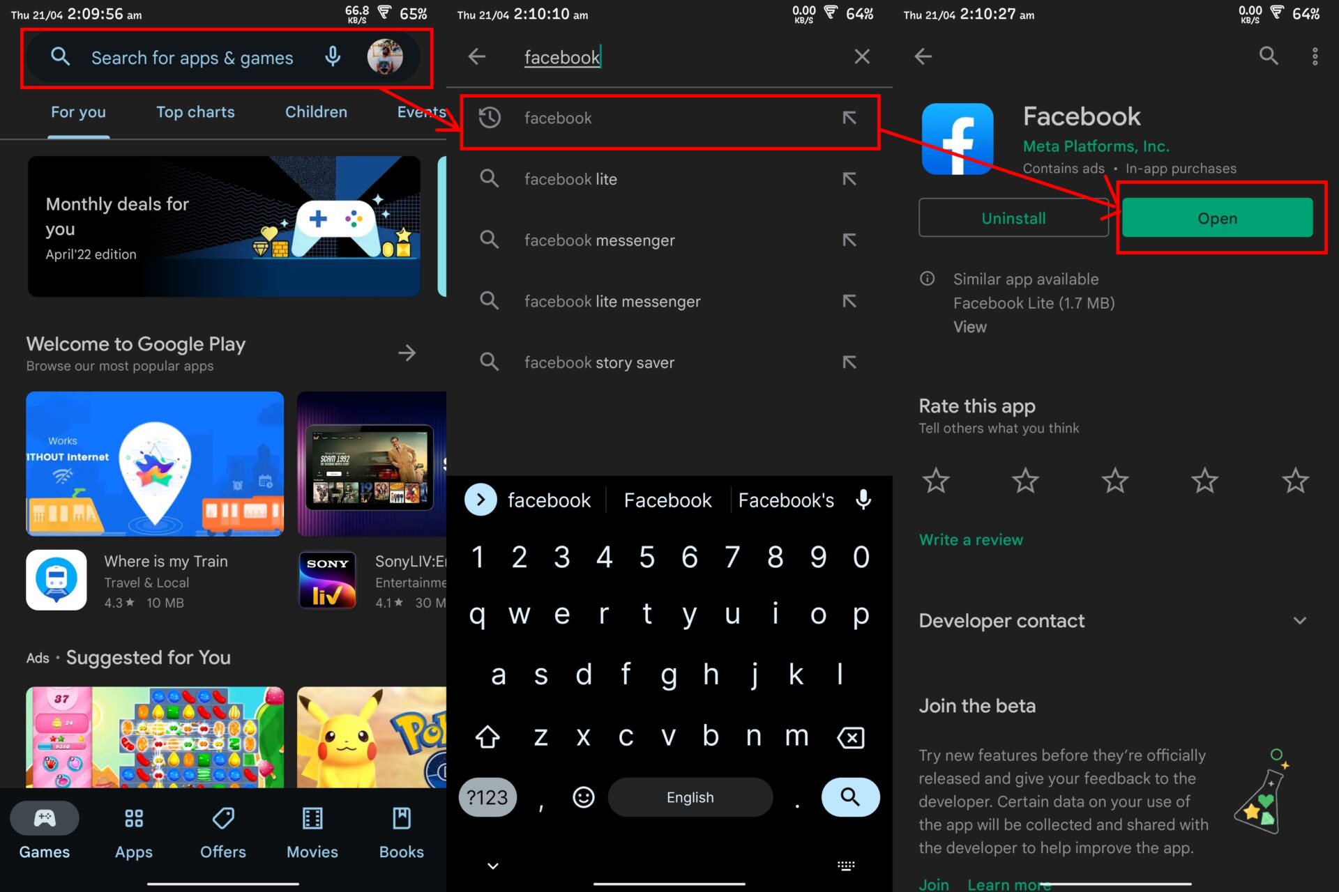 Update the Facebook App to the latest version from the Play Store