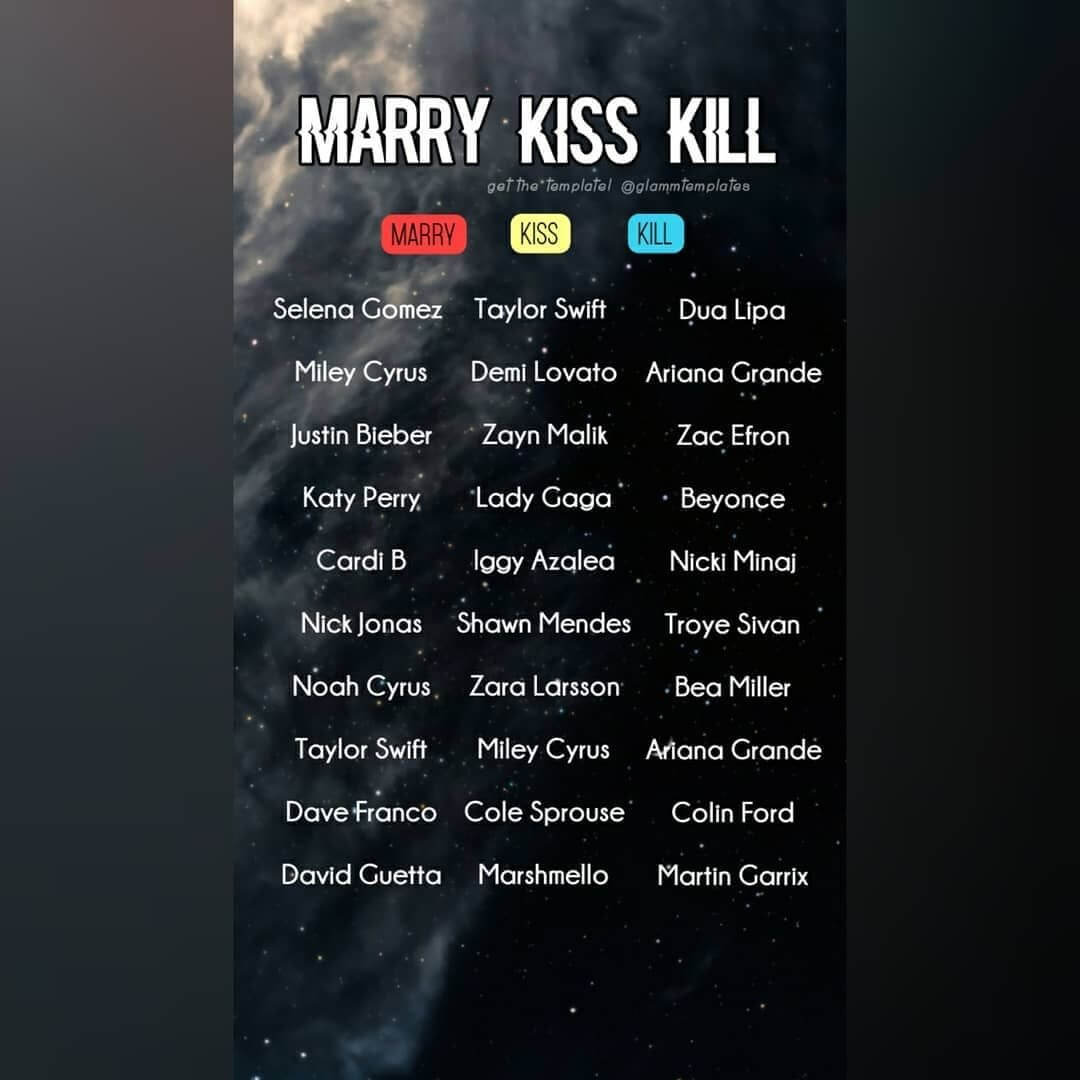 Kiss Kill Marry Snapchat Story Ideas