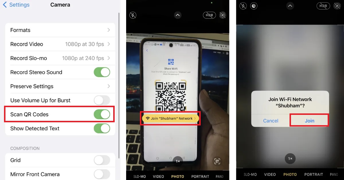 Connect to WiFi without password on iPhone by scanning the QR code from Android