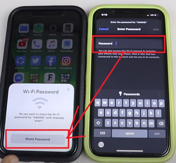 Tap Share Password on the connected iPhone notification